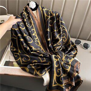 100% Large Silk Feeling Scarf -Women's Fashion Long Satin Neck Scarf